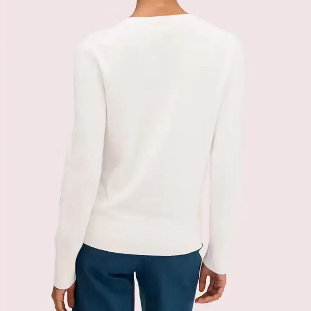 Kate Spade Cocktail Kiss Sweater Cream Cotton Silk Knit Crewneck Pullover XS
